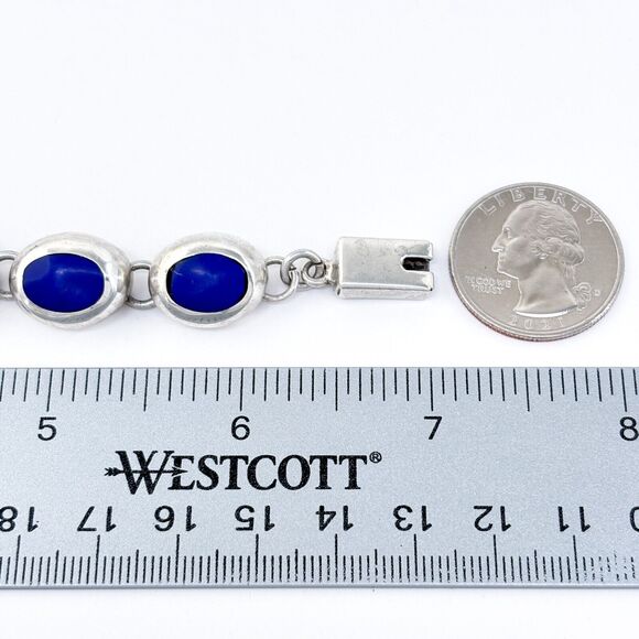 Vintage Mexico Sterling Silver 925 Blue Glass Link Bracelet 7” - Picture 3 of 6